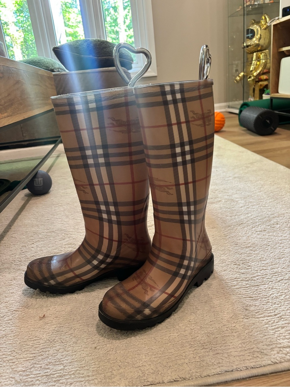 Burberry Tan Plaid Knee-High Rain Boots - Women's